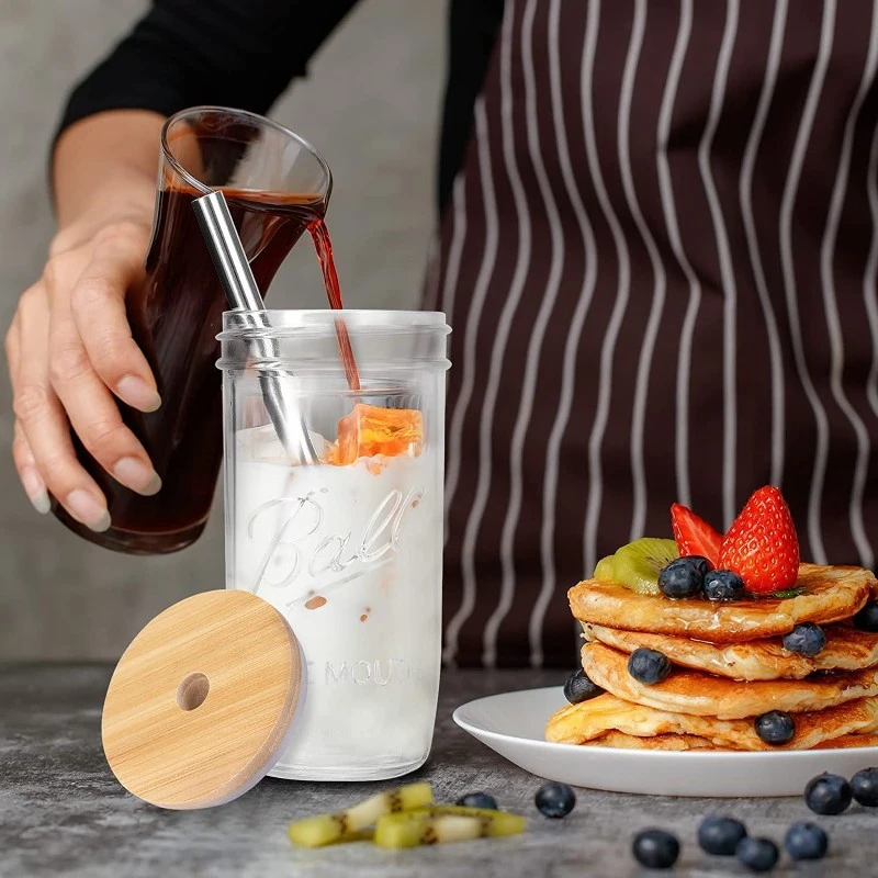 750ML Drinking GlassWith Bamboo Lid Straw 4 750ML Drinking GlassWith Bamboo Lid Straw 4