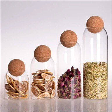 বল কর্কের সাথে বোরোসিলিকেট গ্লাস জার